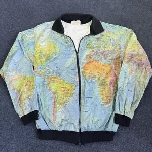 Vintage Jackets Mens Small Multicolor World Map Tyvek Bomber Travel Jacket